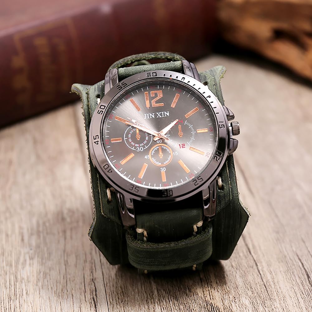 ZooooM Wide Antique Design Quartz Watch, Fashionable and Casual, Perfect Gift for Men and Women (Green) ZM-WATCH2-106-GR
