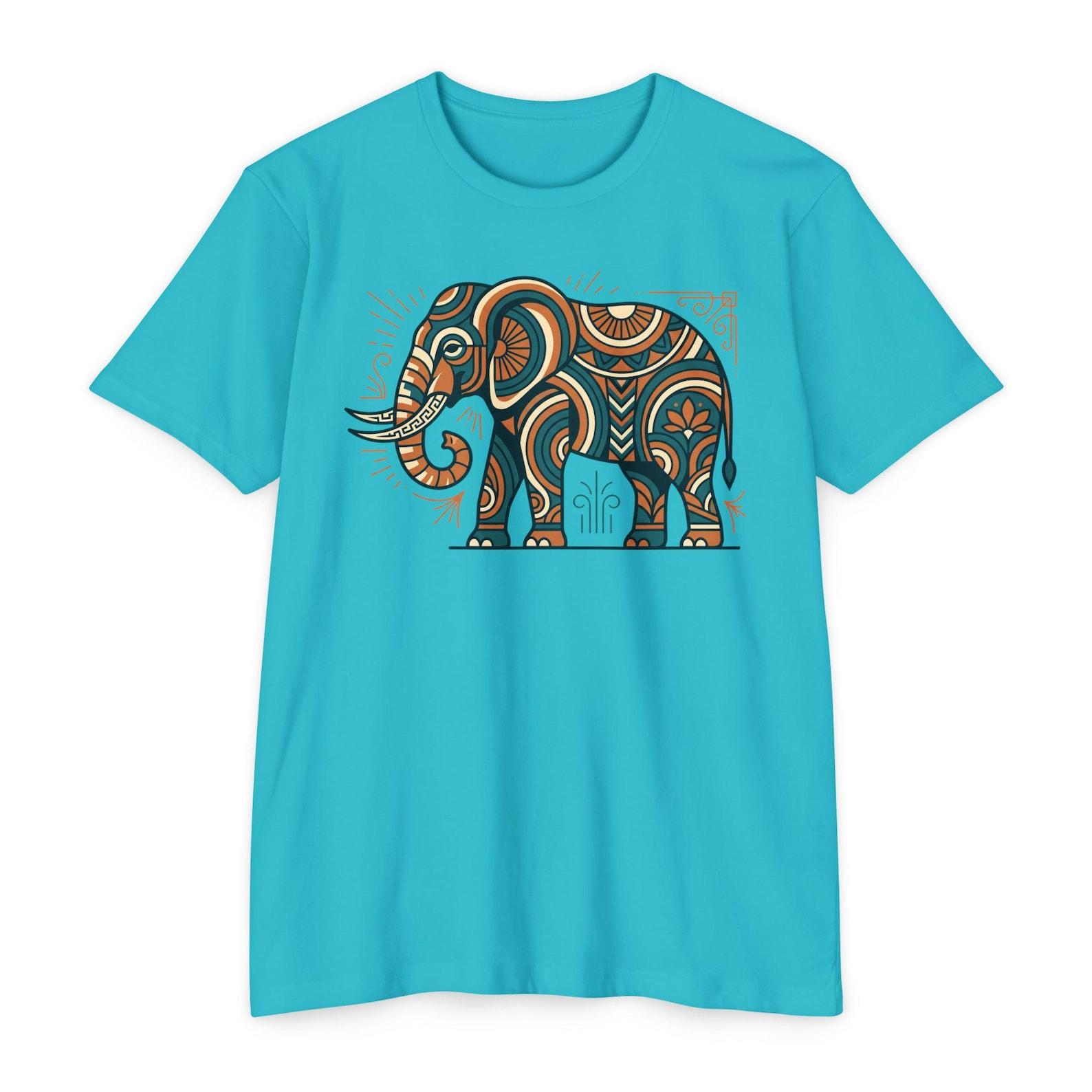 Elephant T-Shirt Boho Tribal Paisley Pattern Graphic Tee Elephant Lover Gift Nature Art Tee S