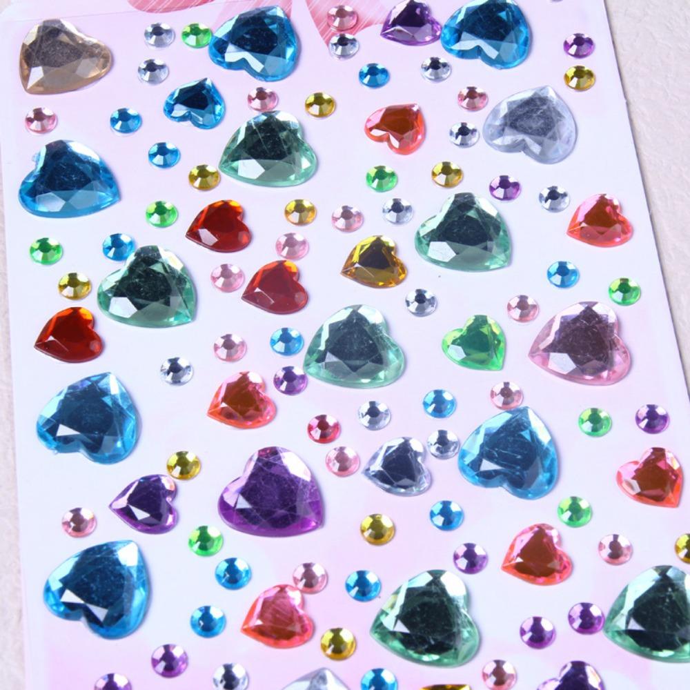 4 Pcs children's sparkling makeup stickers with three-dimensional stars, pentagonal stars, heart-shaped circular crystals, diamonds, gemstones