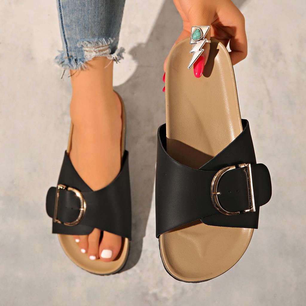 New One-word Slippers Women's 2025 New Beach Open-toe Casual Cool Slippers Women's European Beautiful Women's Large-size Women's Slippers