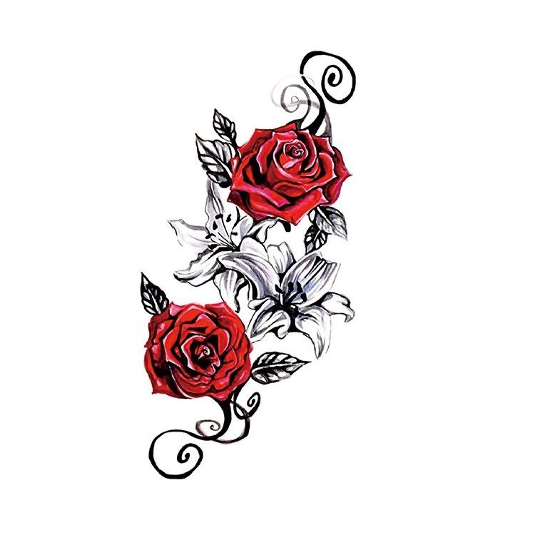 Red Rose Flower Arm Half Arm Tattoo Sticker Owl Hourglass Geometry Water Transfer Set Sticker