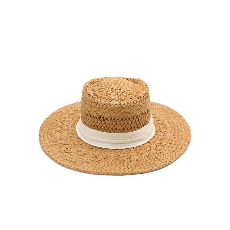 

Летняя ретро шляпа-цилиндр с плоским верхом, для отдыха на море, защита от солнца, солнцезащитная шляпа, соломенная шляпа ручной работы Adjustable M (55-58cm)