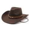 Wool Top Hat Western Denim Style Big Edge Hat Texture Belt Women'S Hat Jazz Hat