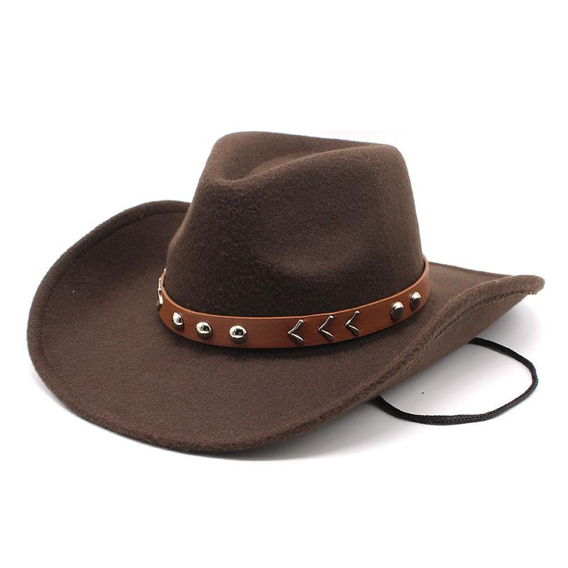 Wool Top Hat Western Denim Style Big Edge Hat Texture Belt Women'S Hat Jazz Hat