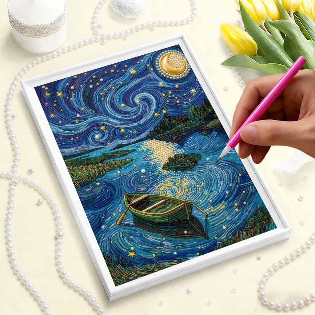 DIY Pearl Painting Set Boat Pattern Home Decoration Handmade Sticky Diamond Creative Canvas Pearl Art Painting Crafts Perfect Gift