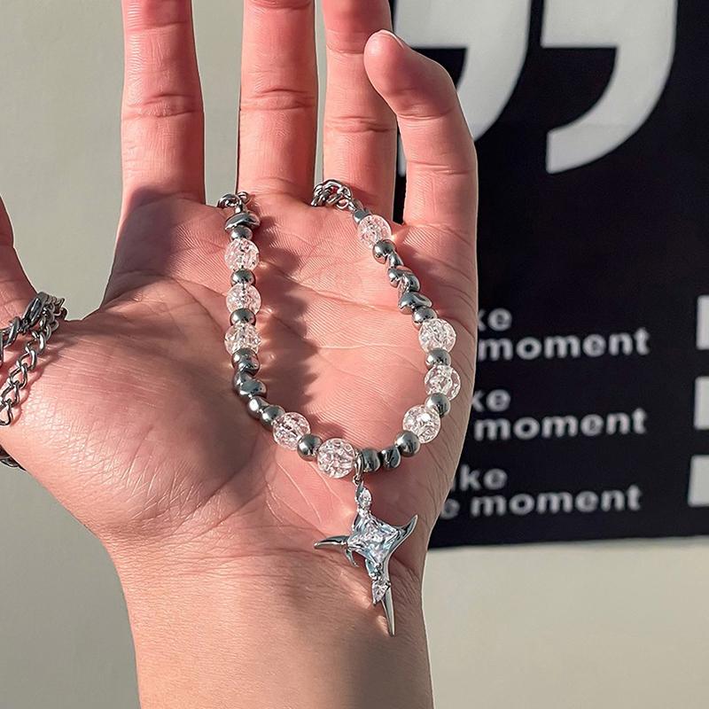 High-End Personalized Titanium Steel Necklace Irregular Metal Stone Ice Crack Cross Necklace Clavicle Chain
