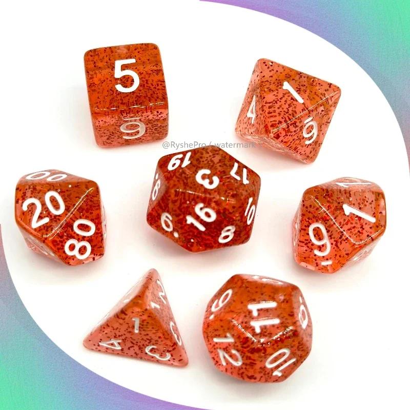 7pcs Transparent Dices Glitte Crystal Dice Set Rounded Polygon Dice for Dungeons and Dragons D&D RPG Role Playing Game Dices