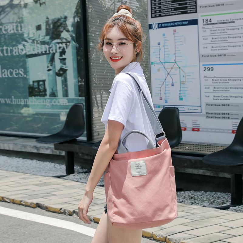 Versione Coreana di Borsa Studente Semplice e di Grande Capacità, Borsa in Tessuto Borsa a Tracolla