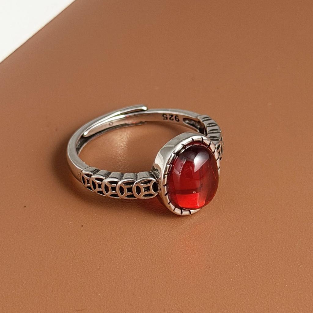 Xiaomi BF CLUB 925 Sterling Silver Ring For Women Jewelry Retro Black Red Stone Vintage Handmade Ring Allergy For Party Birthday Gift