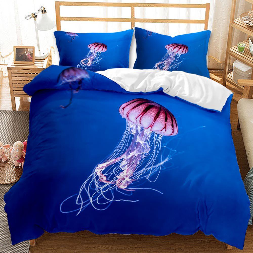 Conjunto de cama de animais marinhos 3D, capa de edredom oceano, conjunto de 2/3 peças, zíper macio, AU180 * 210, tamanho real, tecido para casa de luxo