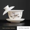 High-Grade Mutton Fat Jade Rotating Lid Bowl and White Porcelain Teapot Set