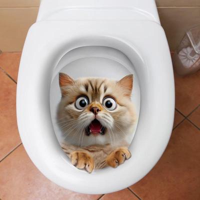 Lukang 3D Katzen-Toilettendeckel und Badezimmer-Wandaufkleber