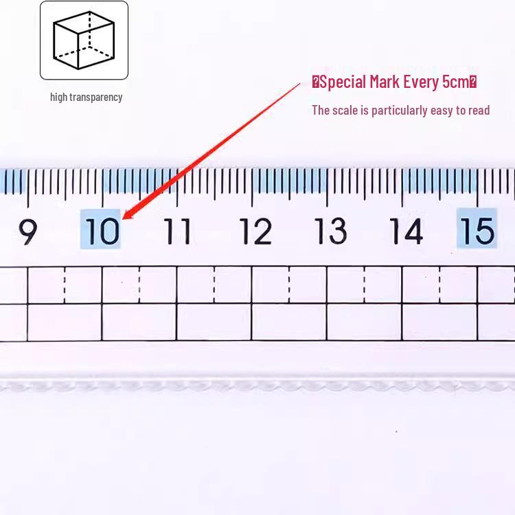 Régua Transparente Anti-Miopia para Alunos do Ensino Fundamental com Linhas Onduladas e Retas
