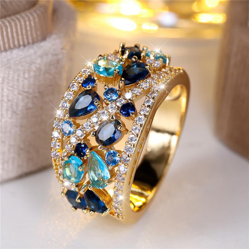 Cute Female Big Water Drop Engagement Ring Vintage Gold Color Wedding For Women