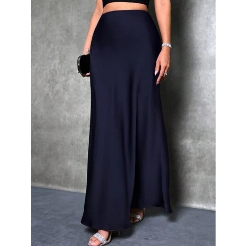 Fashion Elegant Loose Women Satin Skirts Spring and Summer New Simple Casual Office A-line Long Skirts Office Solid Color Women's Clothing