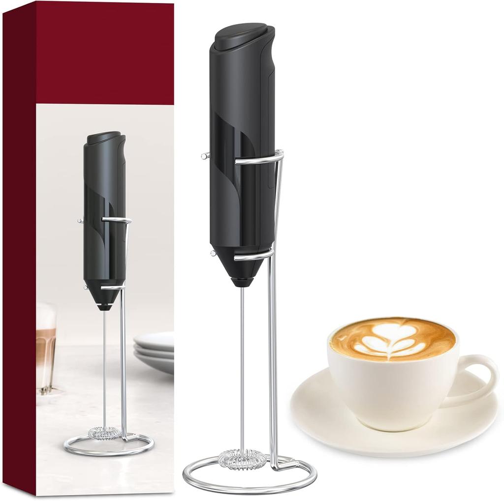 Electric Milk Frother Handheld Whisk With Bracket For Latte, Hot Chocolate, Eggs With Stand - Kitchen Gadget