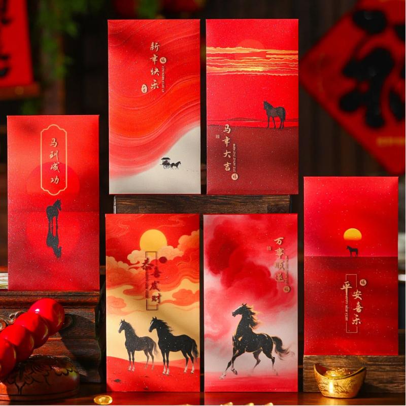 6Pcs 2026 Horse Year Spring Festival Red Envelope Lucky Red Pockets Chinese  Year Money Envelope
