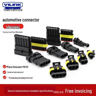 High-Quality AMP Automotive Waterproof Connector Pair for Quick Wire Connection (Male & Female), Model 282080-1.