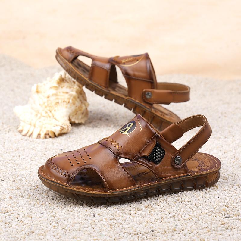 Fashion New Handmade Summer Sandals Men Breathable Leather Shoes Man Outdoor Men Sandals Antiskid Beach Sandals Hollow Shoes Footwear