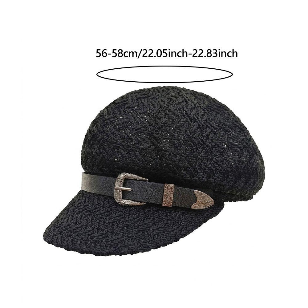 Breathable Woven Straw Cap Leather Buckle Sunshade Cap Casual Octagonal Hat Spring And Summer
