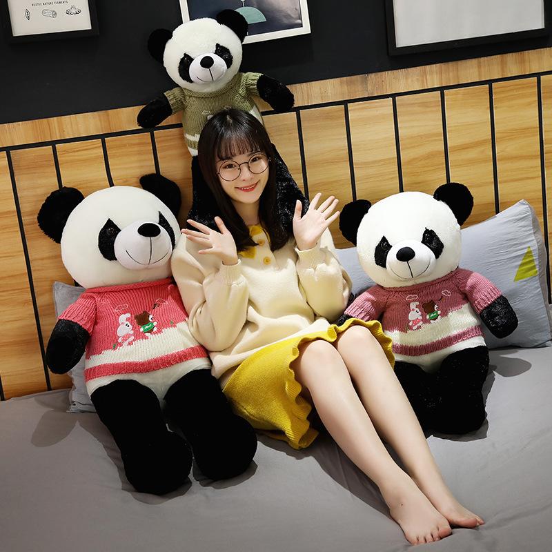 Cute Sweater Panda Plush Toy Cloth Doll Large National Treasure Black And White Panda Doll Girl Birthday Gift