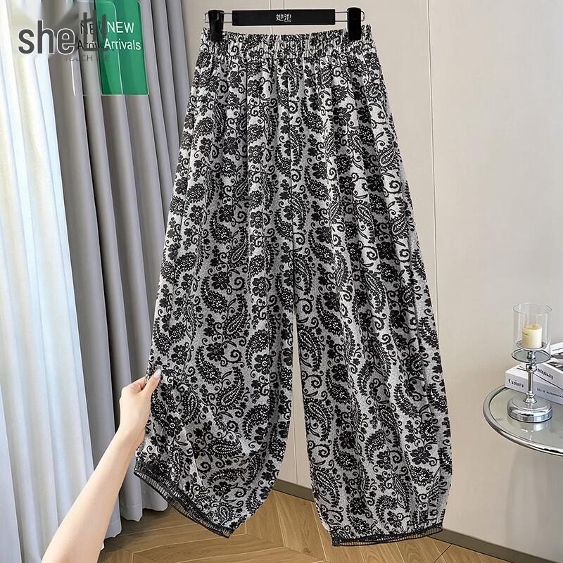Women s Exotic Paisley Print Elastic Waist Ankle Pants S