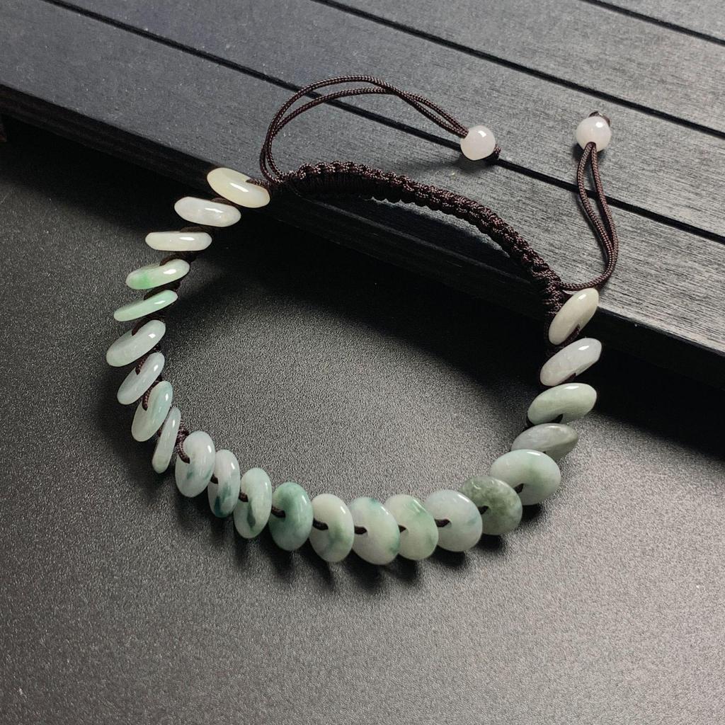 Hand-Woven A-Grade Burmese Jade Ping An Kou Bracelet with Ice Seed and Floating Flowers for Men and Women