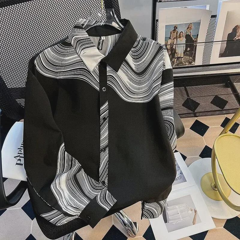 

Мужская рубашка Харадзюку свободного кроя с квадратным воротником в литературном стиле – Модная с длинным рукавом, молодежный весенний стиль Medium чёрный