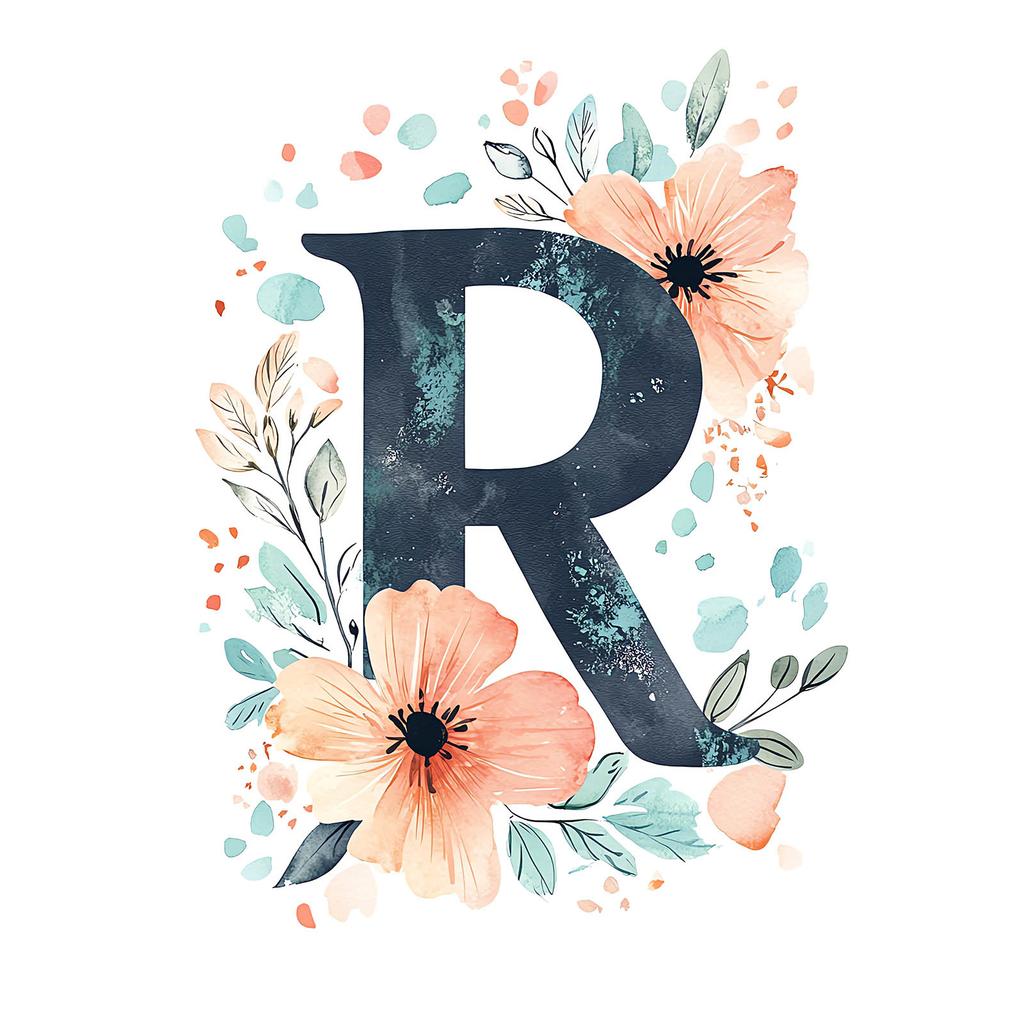Poster Letter "R" In Floral Wreath Poster Letter "R" In Floral Wreath, 30X40 Cm, Frameless, Matte Paper 230 Gsm