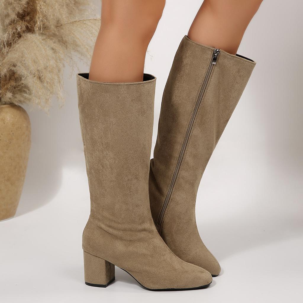 Autumn Winter Suede Women's Mid-Calf Boots Side Zipper Chunky Heeled Fashion Bottes Femmes Office Ladies Botas Altas Elegant