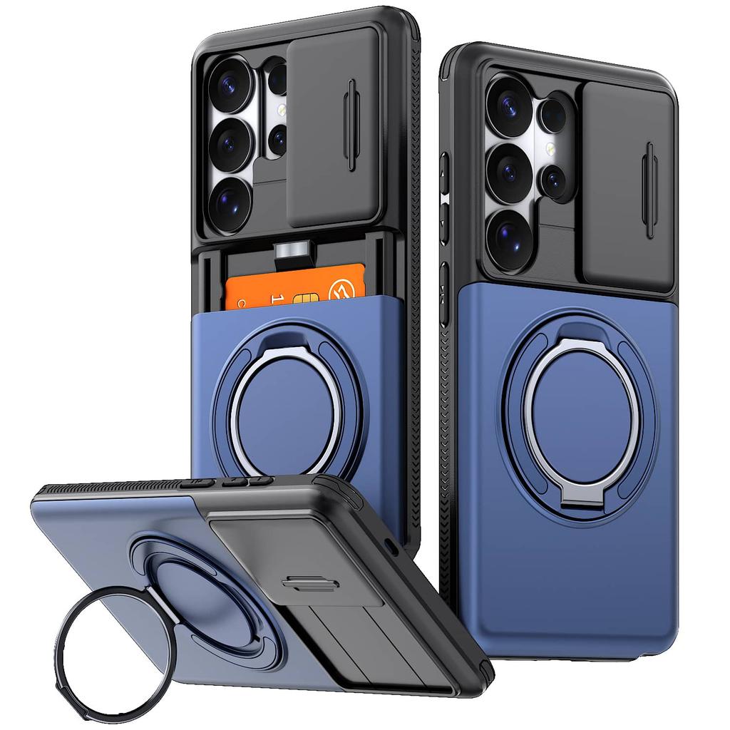 WEFOR Rugged Case for Samsung Galaxy S26 S25 S24 S23 S22 Ultra with Card Holder Wallet Kickstand Slide Camera Cover Shockproof