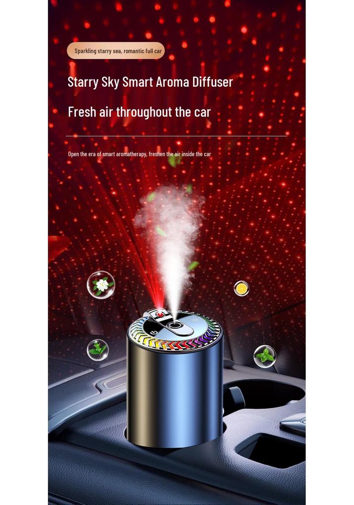 Starry Sky Car Air Vent Perfume Diffuser: Smart Automatic Aroma Sprayer with Long-lasting Fragrance and Ambient Ceiling Light Effect.