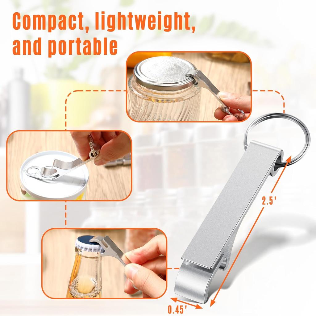2PCS Adjustable Stainless Steel Jar Opener & 2PCS Keychain Bottle Cap Opener, Jar Openers for Seniors, Arthritis, Men, Kids, Weak Hands, Gripper