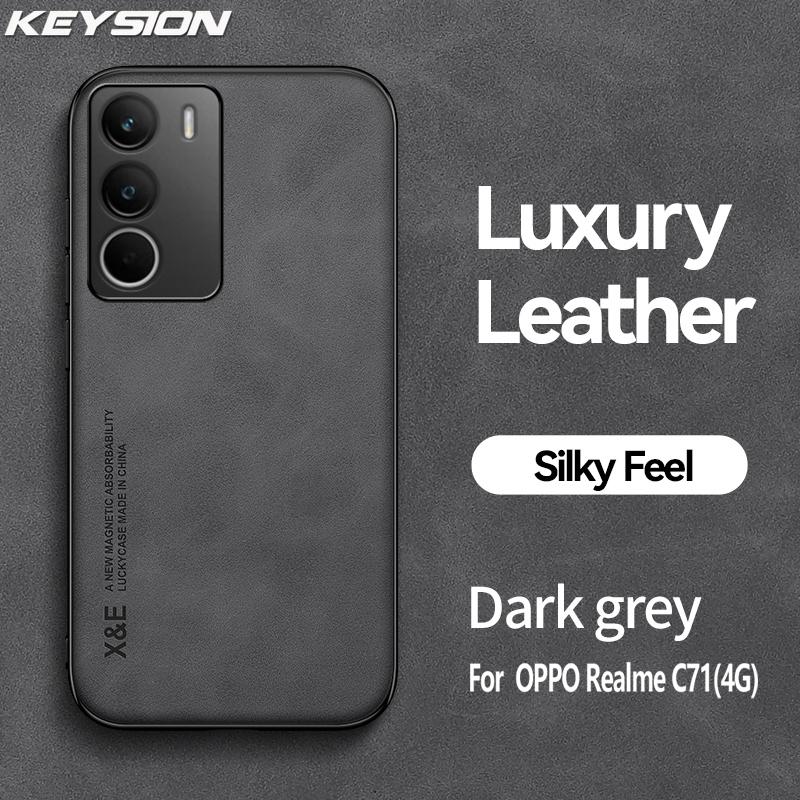 

KEYSION Роскошный Ретро Чехол из ПУ кожи для Realme C71 Мягкий Силикон+ПК Ударопрочная Задняя Крышка Телефона для OPPO Realme C71 4G for Realme C71 темно серый