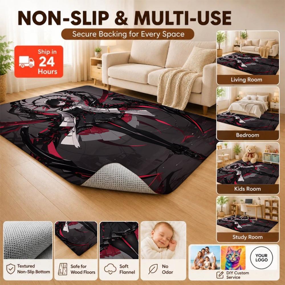 Dark Gothic Anime Girl Indoor Rug Soft Texture Nonslip Carpet For Kids Bedroom Play Area Home Party Decor Valentine'S Day Gift