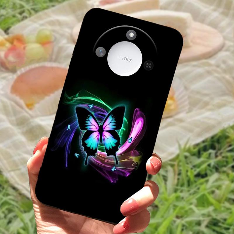 For Huawei Honor X60 Case Flowers Painted Cover Black Silicone Soft TPU Phone Case For Honor X60 Protective Shell Bumper