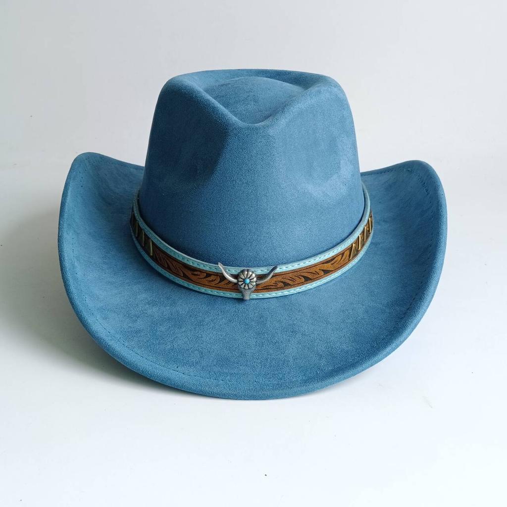 Cappello da Cowboy in Camoscio Accessori Testa di Toro Asta Larga Cappello da Rancher Autunno e Inverno per Uomini e Donne Cappello Jazz Classico Sombrero