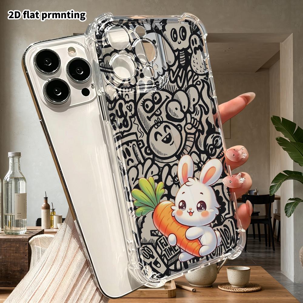 Phone Case: 2D Flat Suitable for iPhone 18 17 16 15 14 13 Pro Transparent Corner Protection Case, Little Bunny, Christmas and Halloween Gifts