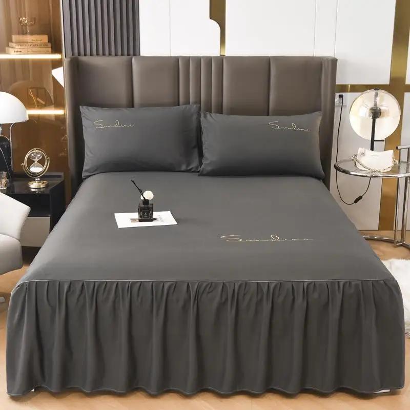 3Pcs Skin Friendly Bed Skirts Full Set Thick Raised Lace Bed Sheets Non Slip Covers for Tatami Mats