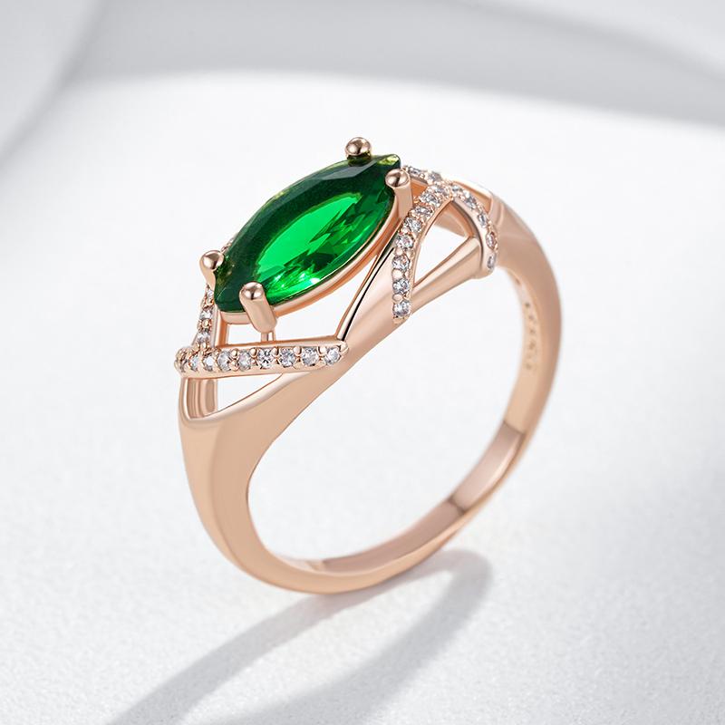 Rose Gold Color Rings For Women Unusual Green Natural Zircon Accessories Bride Wedding Vintage Fine Jewelry