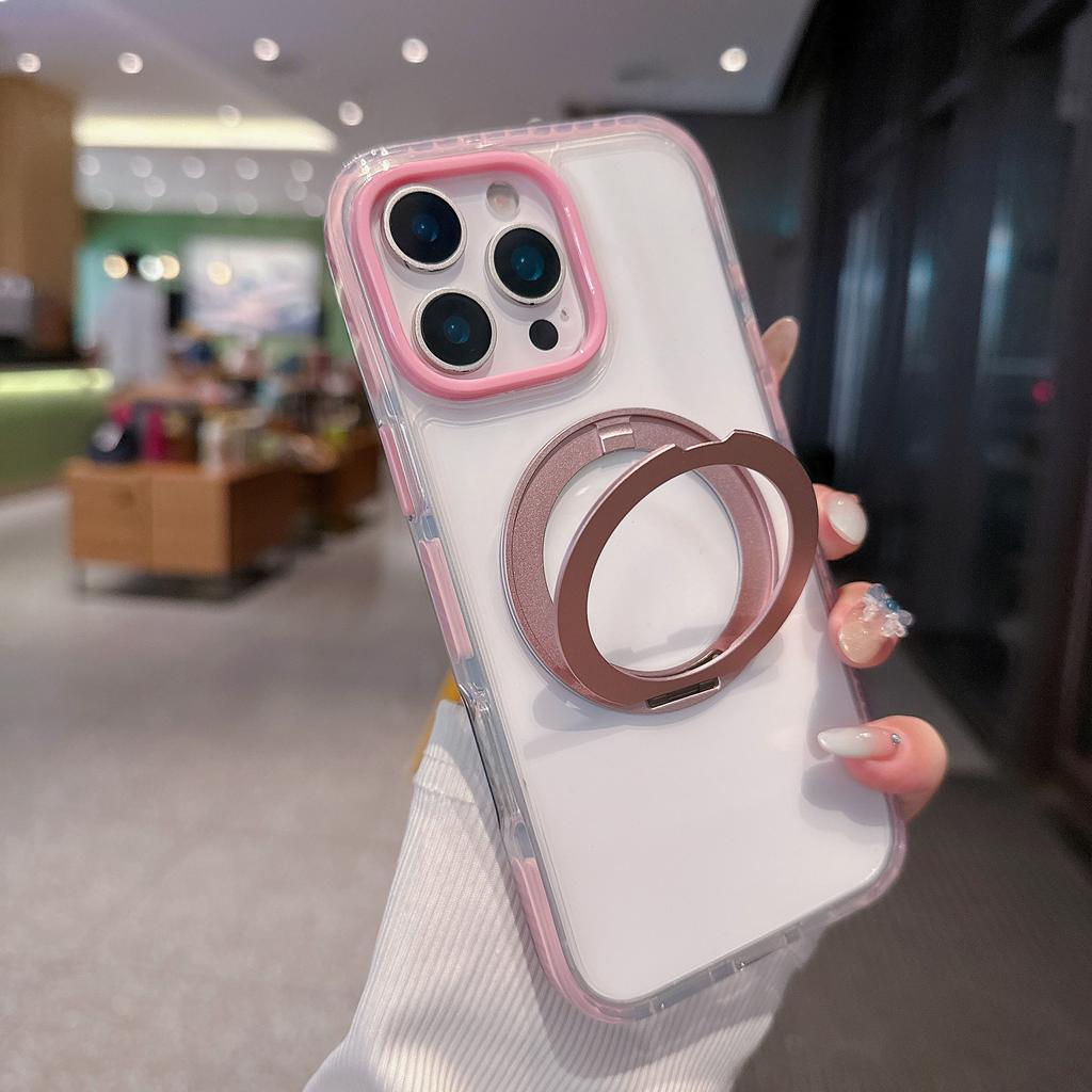 360 Degree Rotating Pressure Reducing Bracket for IPhone 16 Phone Case and Transparent Anti-drop Protective Case for Apple 15 ProMax