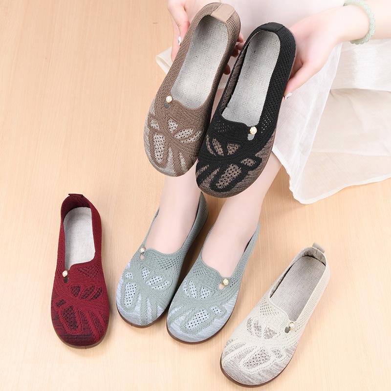 Casual Ballet Flats for Women Anti-Slip Office Work Lightweight Round Toe Walking Shoes Breathable Loafers Women's Slip On Knitted Dress Shoes