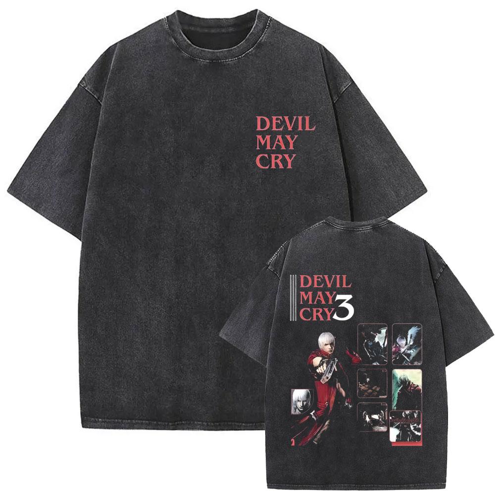 Game Devil May Cry Dante Retro Washed T Shirt Men Women Vintage Gothic Oversized Tshirt Mens Casual Cotton Tshirts Streetwear