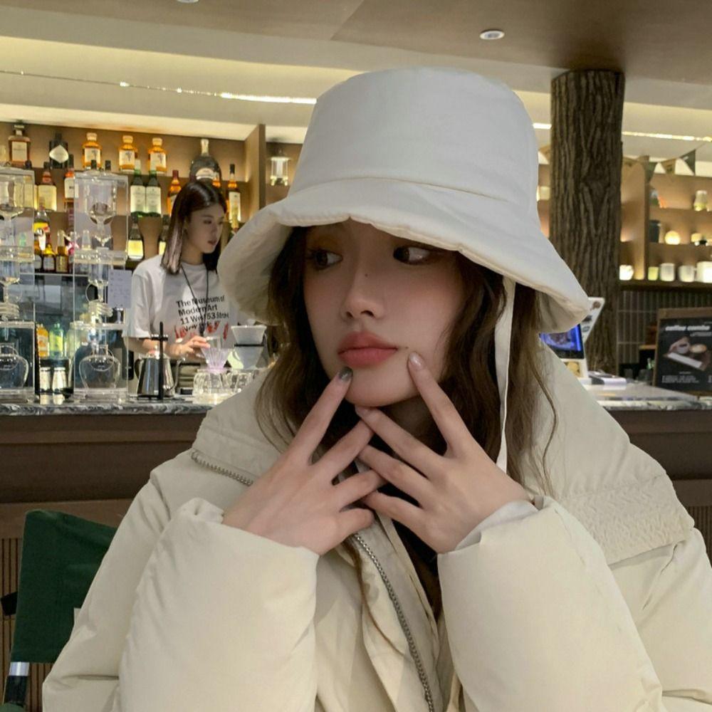 Portable Women Fisherman Hat Windproof Panama Caps Korean Down Cotton Bucket Hats Autumn Winter