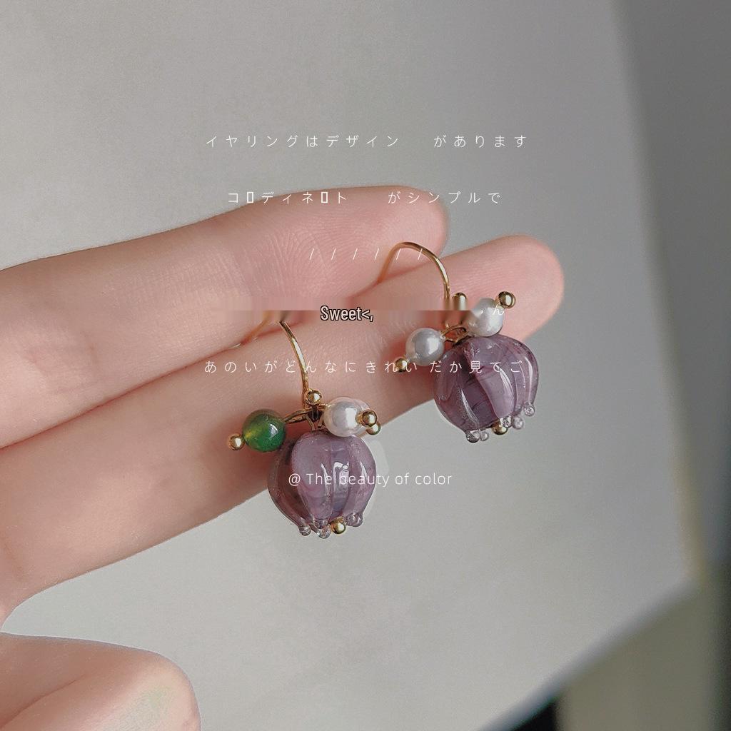 Water Lily Lotus Earrings: Handmade Glass Lampwork with Unique Floral Design