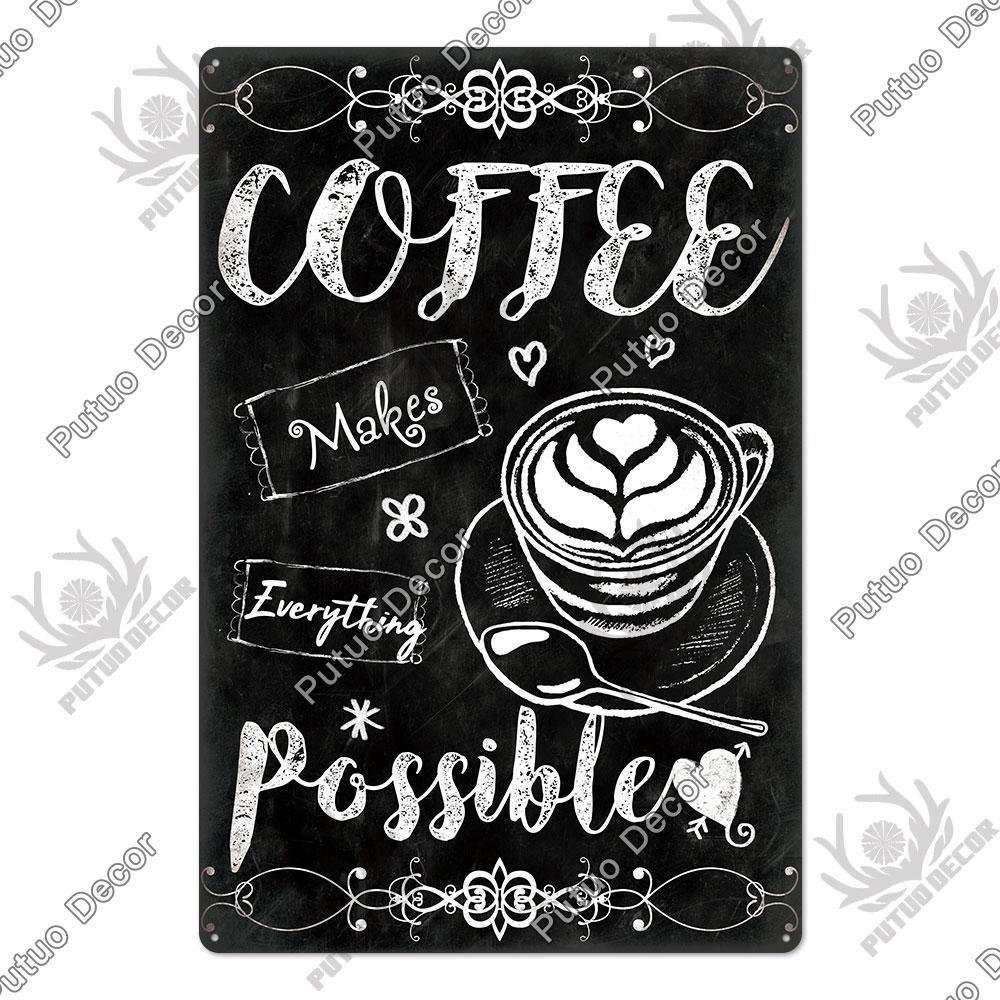 Putuo Decor Coffee Tin Sign Vintage Plaque Metal Plates Shabby Chic Wall Art Poster for Cafe Bar Living Room Home Man Cave Decor