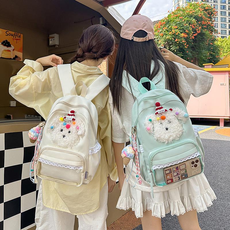 Japanese ins wind solid color schoolbag female new cute puppy large capacity computer backpack girl student backpack