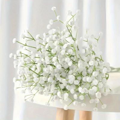 20 Branches Realistic White Plastic Gypsophila Bouquet for Weddings, Engagements, Valentine’s Day Home Decor, Lush and Long-Lasting Arrangement