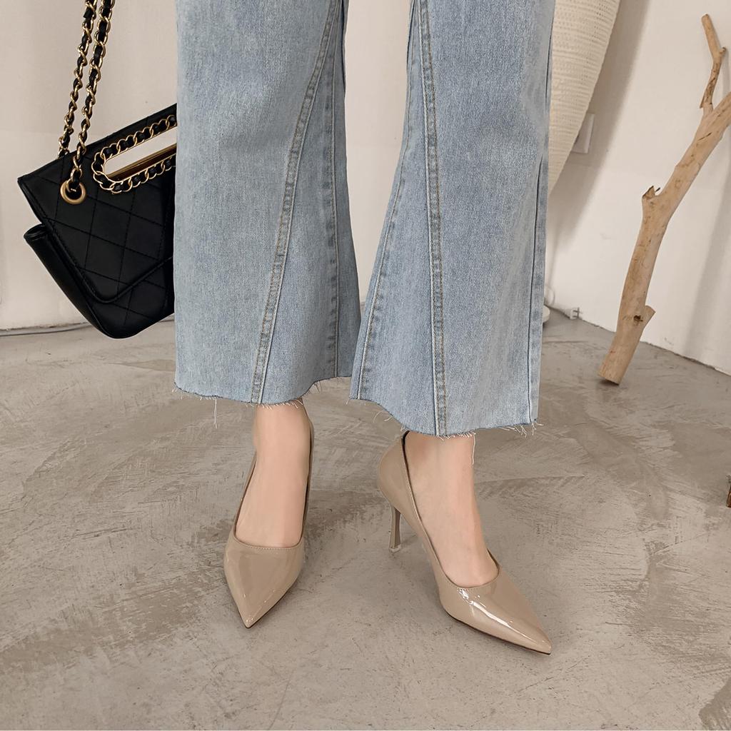 Stiletto cu vârf Frumoși pentru navetă [ZUYEE] Pantofi cu toc pentru femei, Vârf, Tocuri, Picioare, (Greige, 24.0 cm)