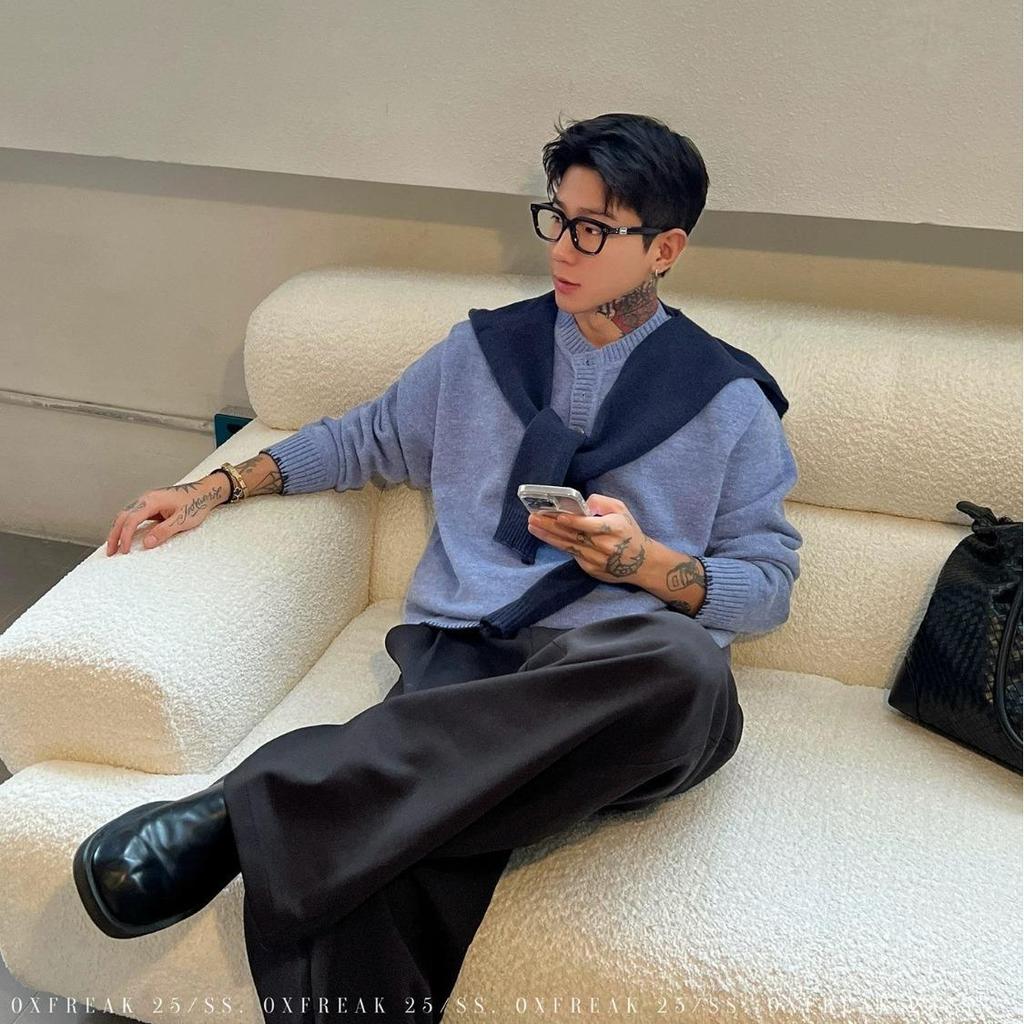 Men's Korean Style Color Block Two-Piece Shawl Knit Sweater - Fashionable Spring/Autumn Age-Reducing Outfit